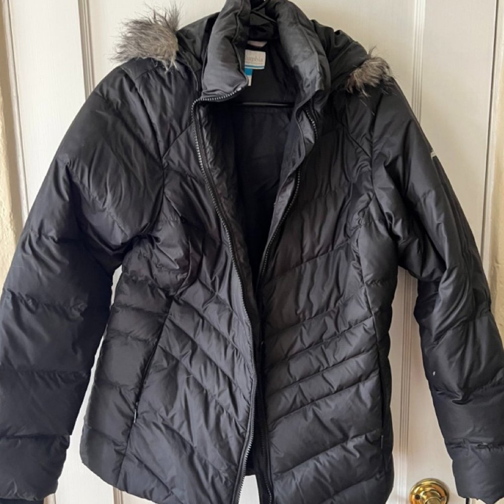 Columbia Black Down Coat with Faux Fur Trim